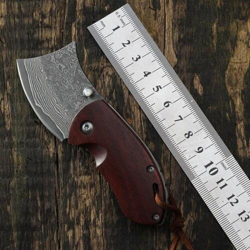 Damascus blade Red Sandalwood handle folding knife outdoor camping hunting knife hiking EDC tool pocket fruit knives