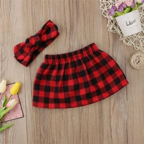 Childrens Wear Summer 2019 New Baby Girls Mini Skirt Red Plaid Cute Mini Skirt Headband Outfits Clothes Set 0-24M