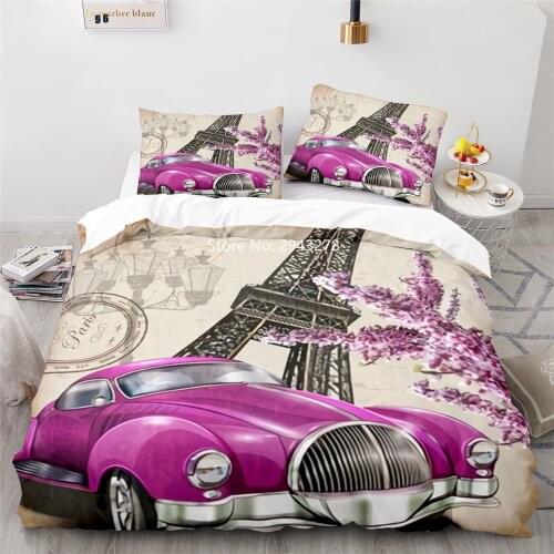 Home Textile Paris Tower Car Bicycle Pattern Comfortable Duvet Bed Cover Pillowcase Bedding Adult Teenager Bedroom Decoration