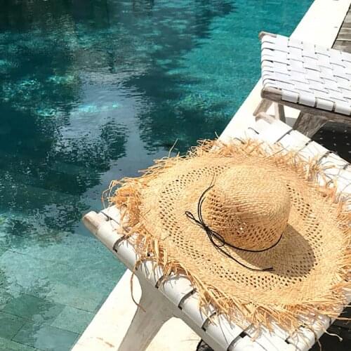 King Wheat Hand Woven Hollow Out Raffia Straw Hat Women Beach Big Brim Fashion Outdoor Travel Sunscreen Girl Collocation
