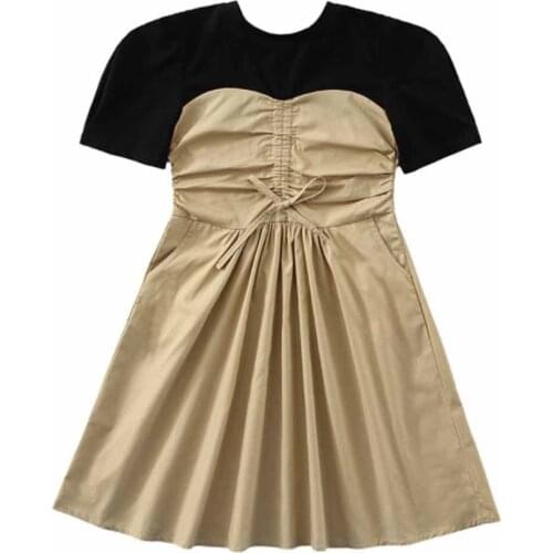 Cultiseed Girls Summer New Short Sleeve T-Shirt Patchwork Drawstring Fake 2pc Dress Clothes Children Kids Fashion Casual Gowns