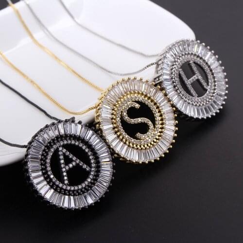 MHS.SUN Fashion 26 Letters Chain Necklaces With AAA Cubic Zircon Pendant For Men Women Gold/Black Color Hip Hop Jewelry Gift
