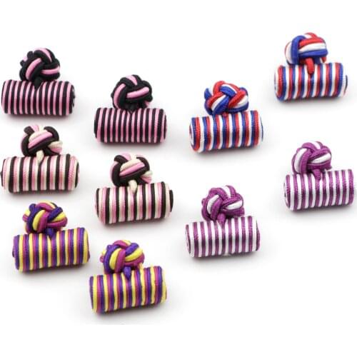 Fashion Silk Knots Cylinder Cufflinks Muti-color Braided Handmade Elastic For Men Wedding Party Cuff Button Novelty Novel Gift