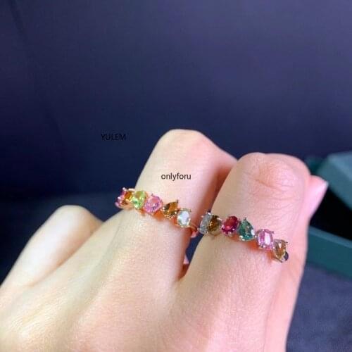 Fashion New Female Set 925 Sterling Silver Natural Tourmaline ring Girl Wedding Anniversary Party Romantic Gift