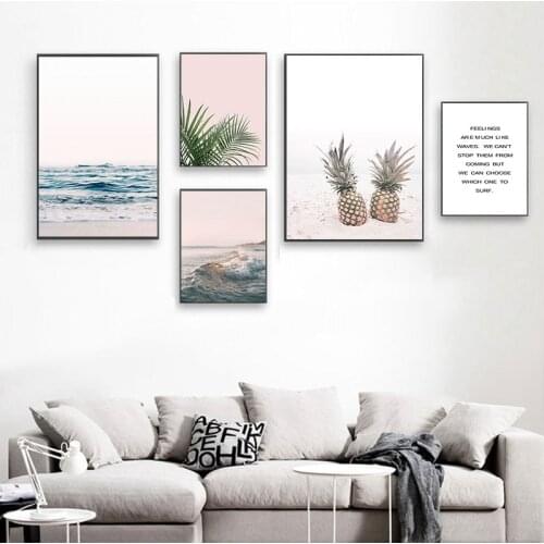 Pineapple Ocean Beach Picture Scandinavian Landscape Wall Art Canvas Print Painting Nordic Style Modern Living Room Decor