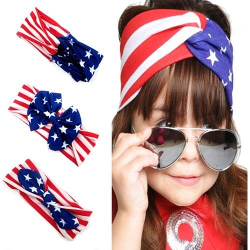New Infant Toddler American Flag Bow Hairband Cotton Rabbit Ears Wide Headwear Clothing Accessory Festival Gifts Photo Props