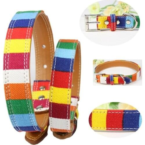 1 Piece Pet Dog Collar Cavas Pu Leather Colorful Plain Pet Dog Collar Hight Quality Small Dog Collar Lead Pet Supplies