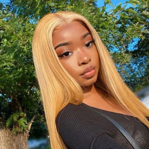 Long Honey Blonde 613 T Part Lace Front Wig Human Hair For Black Women Pre Plucked Bone Straight Transparent HD Lace Wig Allure