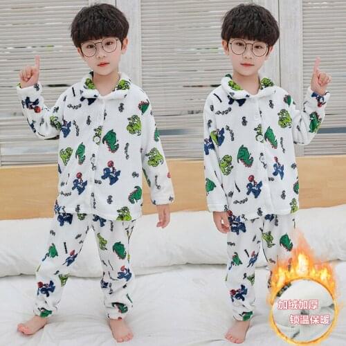 Spring Autumn Fall Pajamas Dinosaur Child Kids Flannel Loungewear Teenagers PJS Home Wear Boy Lounge Set Suit Animal Clothing