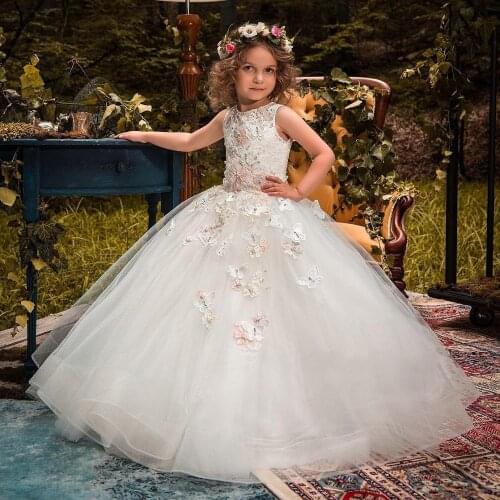 2-14Y Flower Girl Dresses Embroidered Flower Formal Party Ball Gown Prom Princess Bridesmaid Wedding Children First Communion Tu
