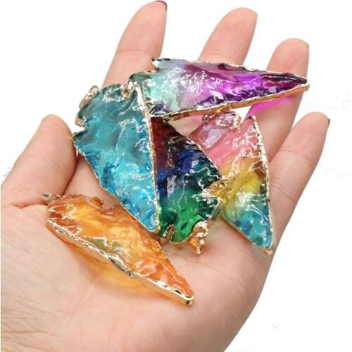 Natural Crystal Pendant Colorful Triangle Quartz Raw Crystals Charms Pendant for Women Jewelry Making DIY Necklace Size 28x54mm