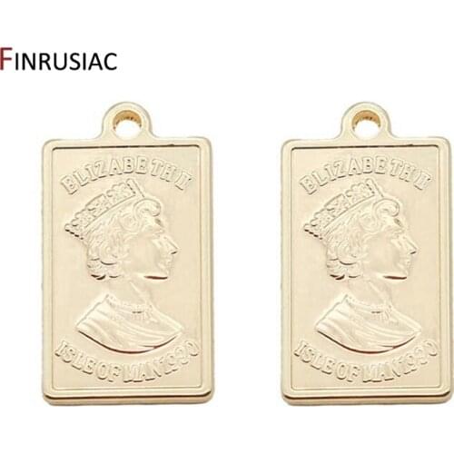 Gold Plated Portrait Queen Elizabeth Rectangle Shape Pendants For Jewelry Making Handmade DIY Necklace Earrings Charms