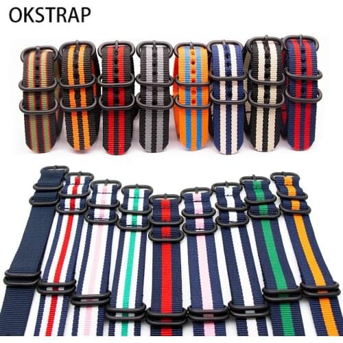Nylon Watch Band For NATO Army Sports Bracelet Strap 18MM 20MM 22MM 24MM Wristband For ZULU Watch Accessories Black Ring Buckle