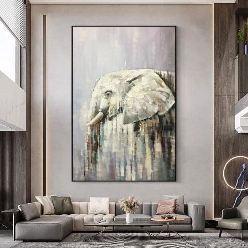 Hand painted oil painting elephant black and white gray study bedroom painting living room background wall decoration painting