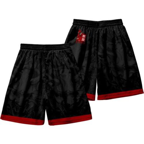 Summer New Trendy Brand Fashion Script Kill Twelve Constellations Yinhu Black and Red Shorts Beach Pants Mens Loose Beach Pants