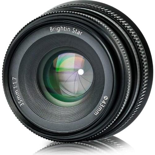 Brightin Star 35mm F1.7 APS-C Large Aperture Manual Focus Lens for Canon M43 Nikon Fuji X-Mount Mirrorless Cameras, Black