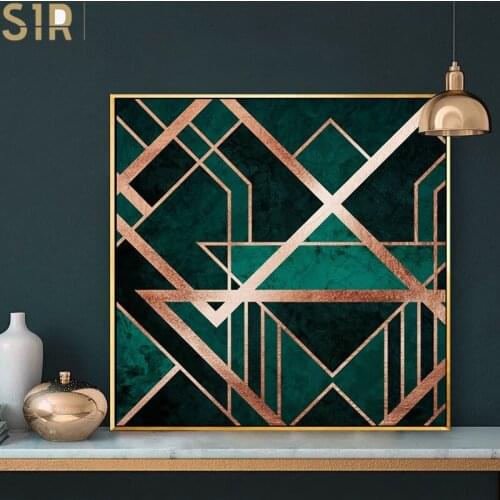 Modern Abstract Gold foil lines Green Canvas Art Paintings For Living Room Bedroom Posters And Prints Wall Poster Home Deco