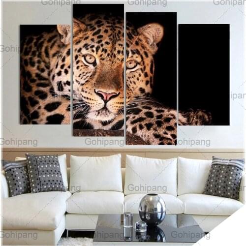 Modern Style Leopard Spotted Animal HD Printed 4 Pieces Canvas Painting Posters And Prints Wall Pictures For Living Room Decor