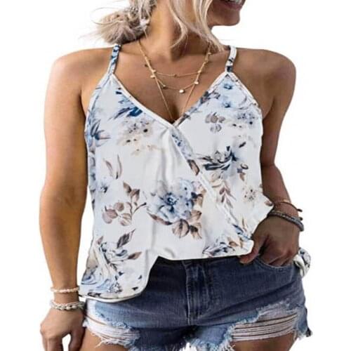 Tops for women Plant Print Spaghetti Strap V-neck Sleeveless 2021 New Summer fashion Top Vest for Holiday wear Womens Clothing