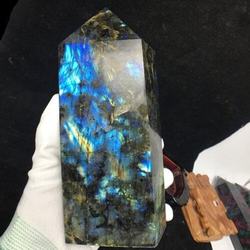 19cm natural labradorite quartz Crystal gem obelisk wand piont reiki healing crystals healing crystal Home & office decor