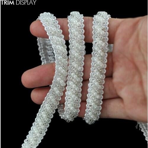 Pearl Beaded Embroidered Rhinestones Applique Venise Braided Lace Fabric Ribbon Trim Craft Trimming Sewing Supplies 10yard/T679