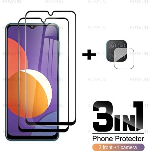 3in1 Black Edge Glass For Samsung M12 6.5'' Safety Glass For samsung galaxy galaxi m32 m42 5g m62 m02 m02s camera lens film