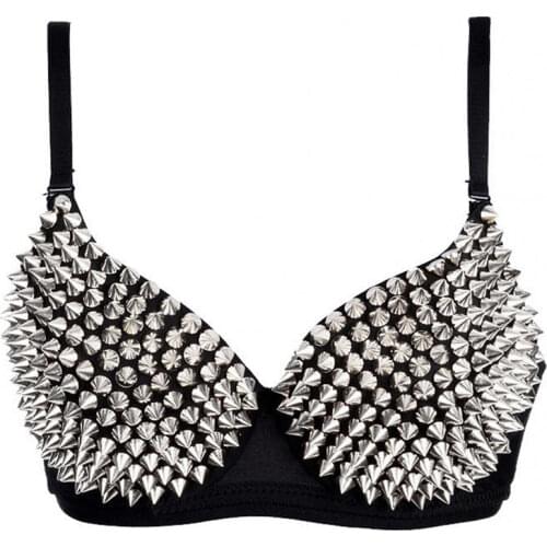 Wholesale sexy Rock style Claws Phalanges Spike Rivet Punk Nightclub singer bra Nightclub DJ Corset Bustier amr
