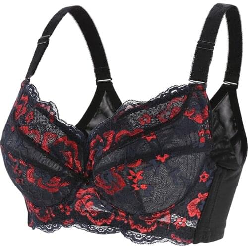 Women Full Coverage Underwired Padded Plus Size Floral Lace Bra 34 36 38 40 42 44 46 48 B C D E F G H