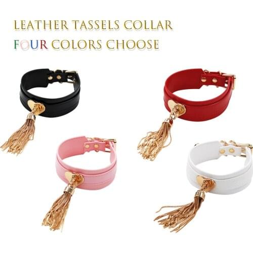 Punk Goth Heart Metal With Gold Tassle Collar Women Fashion Leather Choker Necklaces