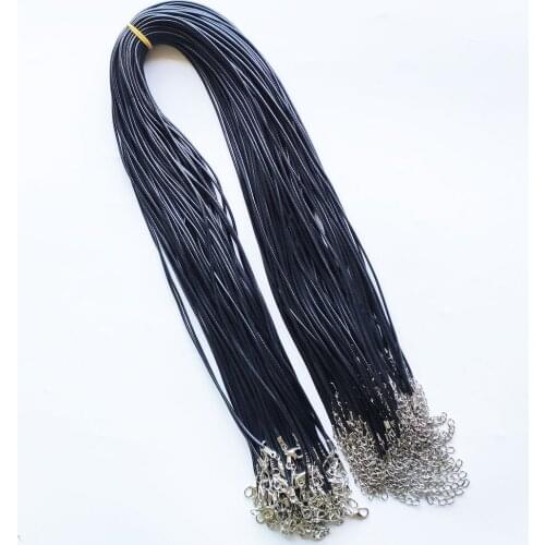 1.5mm Adjustable Black Wax Leather Cord Rope Necklaces 65cm length Chain Lobster Clasp DIY Jewelry accessories 100pcs wholesale
