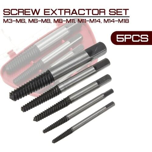 3mm-18mm 1 Set/5 Pcs Steel Screw Extractor Set Easy Out Drill Bits Bolt Stud Remover Tool Kit Hand Tool Set