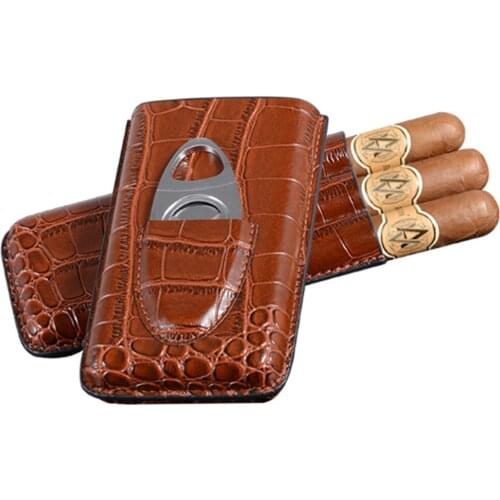 1Pcs Leather Cigar Case 3 Tube Travel Humidor With Cutter Smoking Smoke Cigar Box Pipe Tobacco Herb Pipa Cigarette Accessories