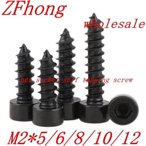50pcs M2*5/6/8/10/12 Black Hex Hexagon Socket Cap Head self tapping screw Model Screw