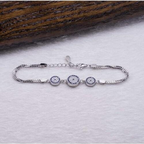 925 Sterling Silver Bracelet with Zircon Stone and Evil Eye Design