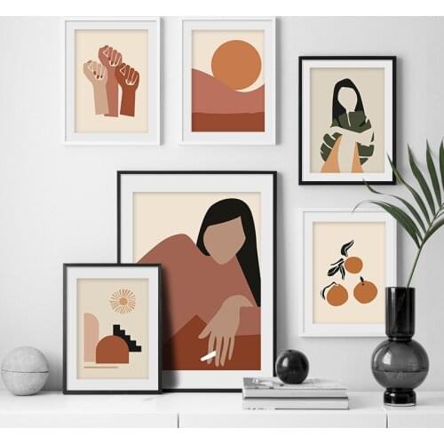 Abstract Girl Orange Vintage Scandinavian Wall Art Canvas Painting Nordic Posters And Prints Wall Pictures For Living Room Decor