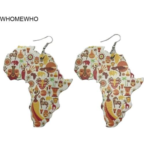Africa Map Outline Wood African Colorful Printed Zebra Giraffe Lion Animal Afro Earrings Vintage Jewelry Wooden DIY Accessories