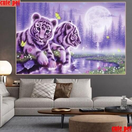 Cute pet 5D Full Square Drill Two tiger DIY Diamond Painting animals 3D Embroidery scenery puzzle Cross Stitch Mosaic Decor gift
