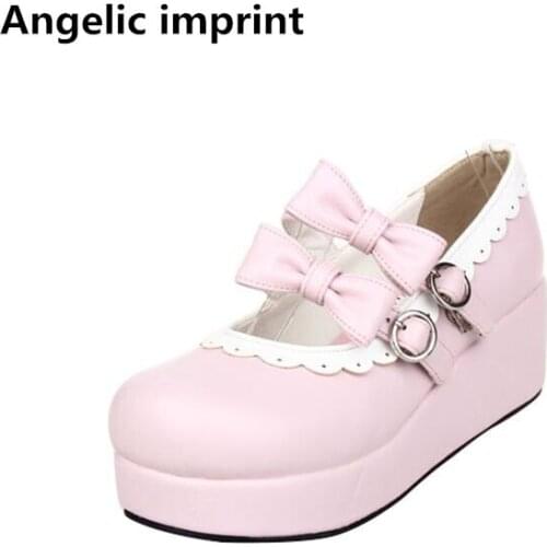 Angelic imprint woman mori girl lolita cosplay shoes lady mid trifle heels pumps women princess dress party shoes 5cm 33-47 8078