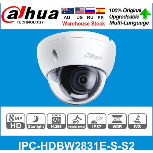 Dahua Original IPC-HDBW2831E-S-S2 8MP 4K POE SD Card Slot H.265+ 30M IR IVS Onvif IP67 Starlight Mini Dome Network IP Camera