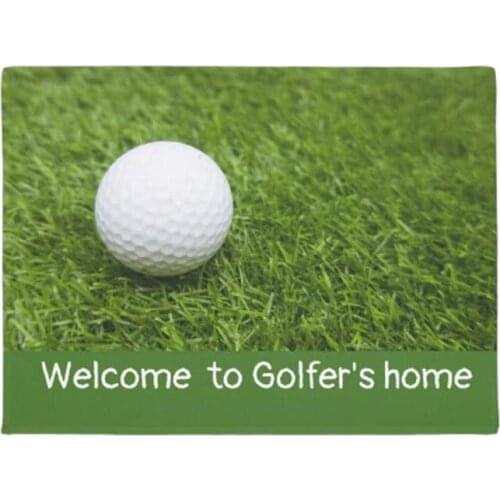 Fun Welcome to golfers home with golf ball on green doormat Home Decoration Entry Non-slip Door Mat Rubber Washable Floor mat