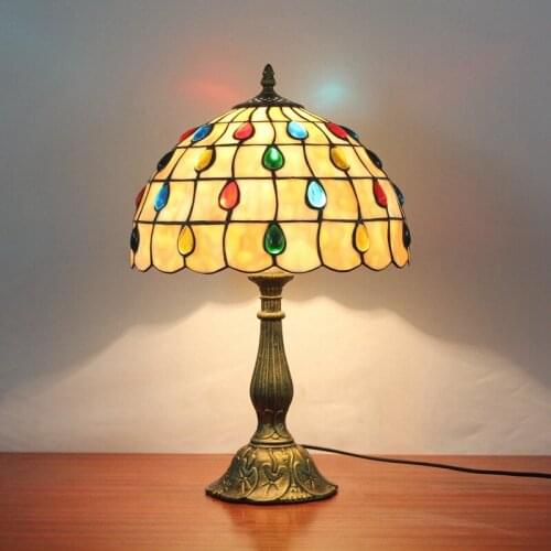 European retro Tiffany stained glass bedroom bedside table lamp bar dining room bead lamp living room lighting