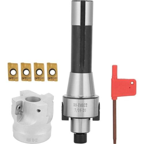 R8-FMB22 Straight Shank Arbor Face End Mill Cutter With 4Pcs Carbide Inserts And Wrench Shank End Mills Set