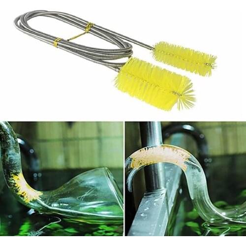 155cm Aquarium Cleaning Brush Stainless Steel Flexible Bent Tube 2x brush Water Air Tube Pipe Hose Cleaner Fish Tank Accessories
