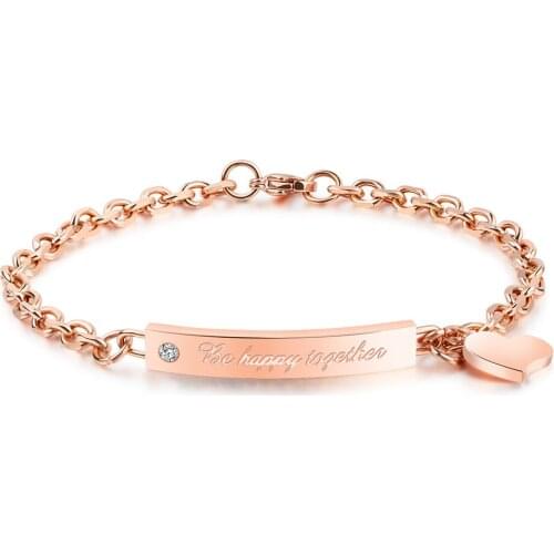 Romantic Titanium Steel Love Tag Bracelets Bangles Electroplated Rose Gold Color Female Chain Bracelet Jewelry B18198