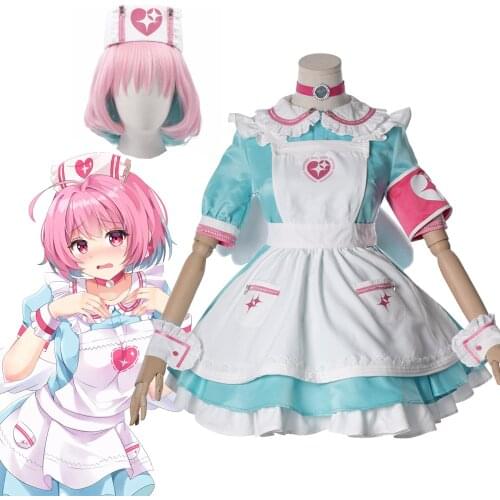 Anime GIRLS Cosplay Yumemi Riamu Costume Nurse Maid Dress Custom Made Halloween Carnival Costumes Wig