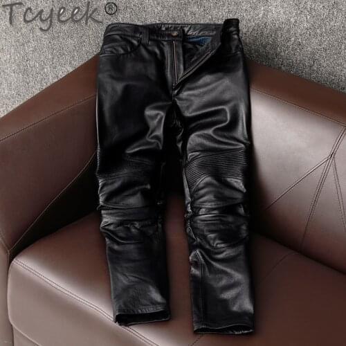 Leather Genuine Pants Men Black Motorcycle Style Trousers Real Cowhide Pants Plus Size 55xl Pantalon Cuir Homme W55446677
