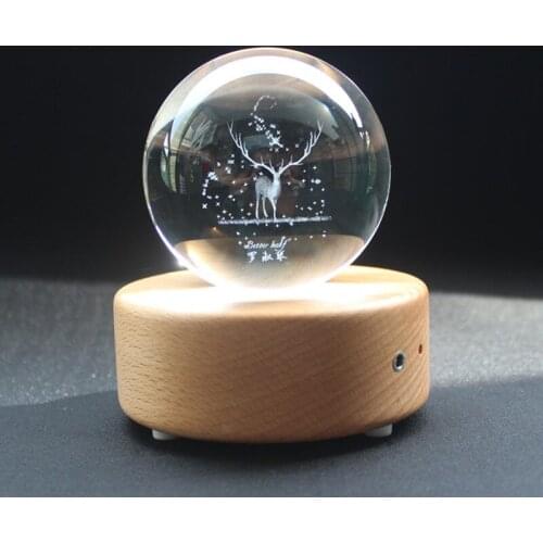 Creative Glowing Gift Dandelion Wooden Music Box Transparent Crystal Ball Lover Girl Friend