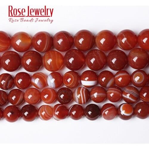 Natural Stone Red Striped Onyx Agates Round Loose Beads 15" Strand 4 6 8 10 12MM Pick Size For Jewelry Making DIY