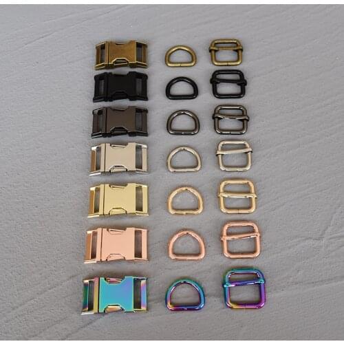 1 Set 15mm/20mm/25mm/30mm Metal Belt Straps Adjust Slider Side Release Buckle D Ring DIY Accessory For Pet Dog Collar Harness