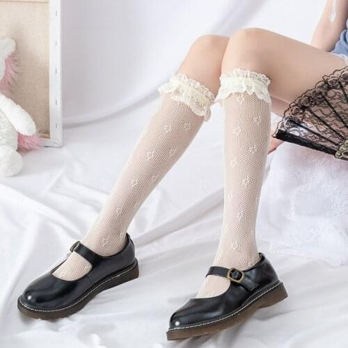 Japanese Fashion Long Socks Women New Girl Lace Knee Socks Milky White Loli Over The Knee Socks Kawaii Lace Socks Harajuku